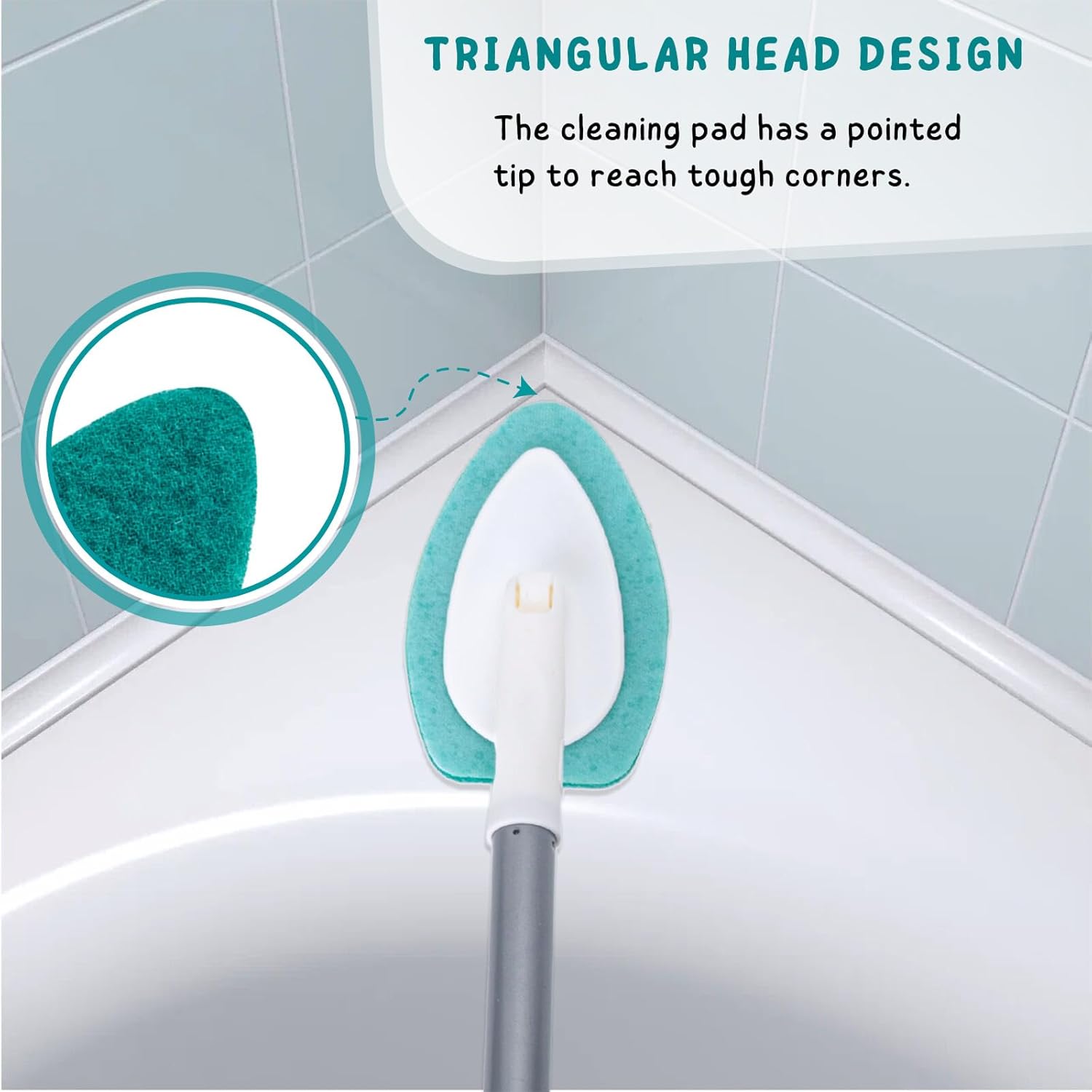 Skiennix Shower Scrubber - 47'' Long Handle Bathtub Brush with 6 Refill Pads for Easy Cleaning