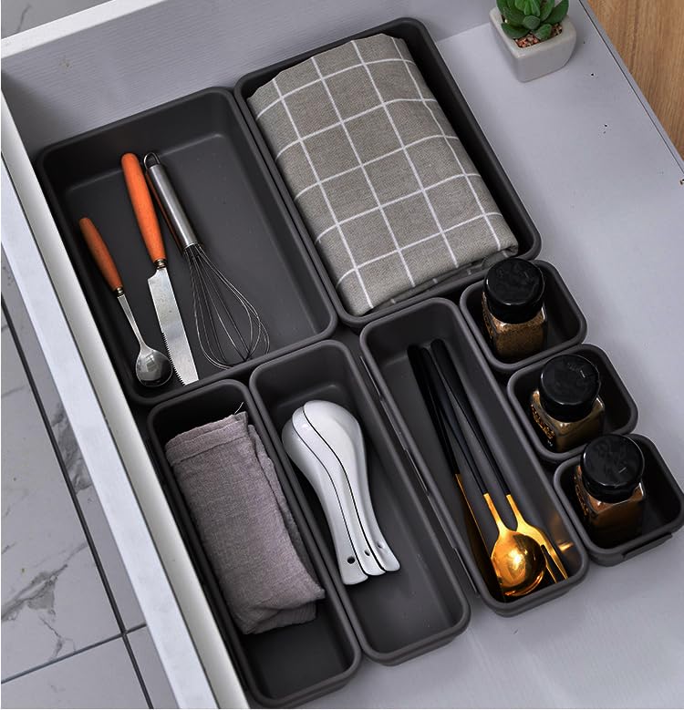 Kutesna 8PCS Plastic Drawer Organizer Set - 3 Sizes for Easy Storage