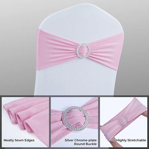 Babenest Spandex Chair Sashes - 50PCS Premium Stretch Covers with Buckle Slider for Weddings & Events | Pink