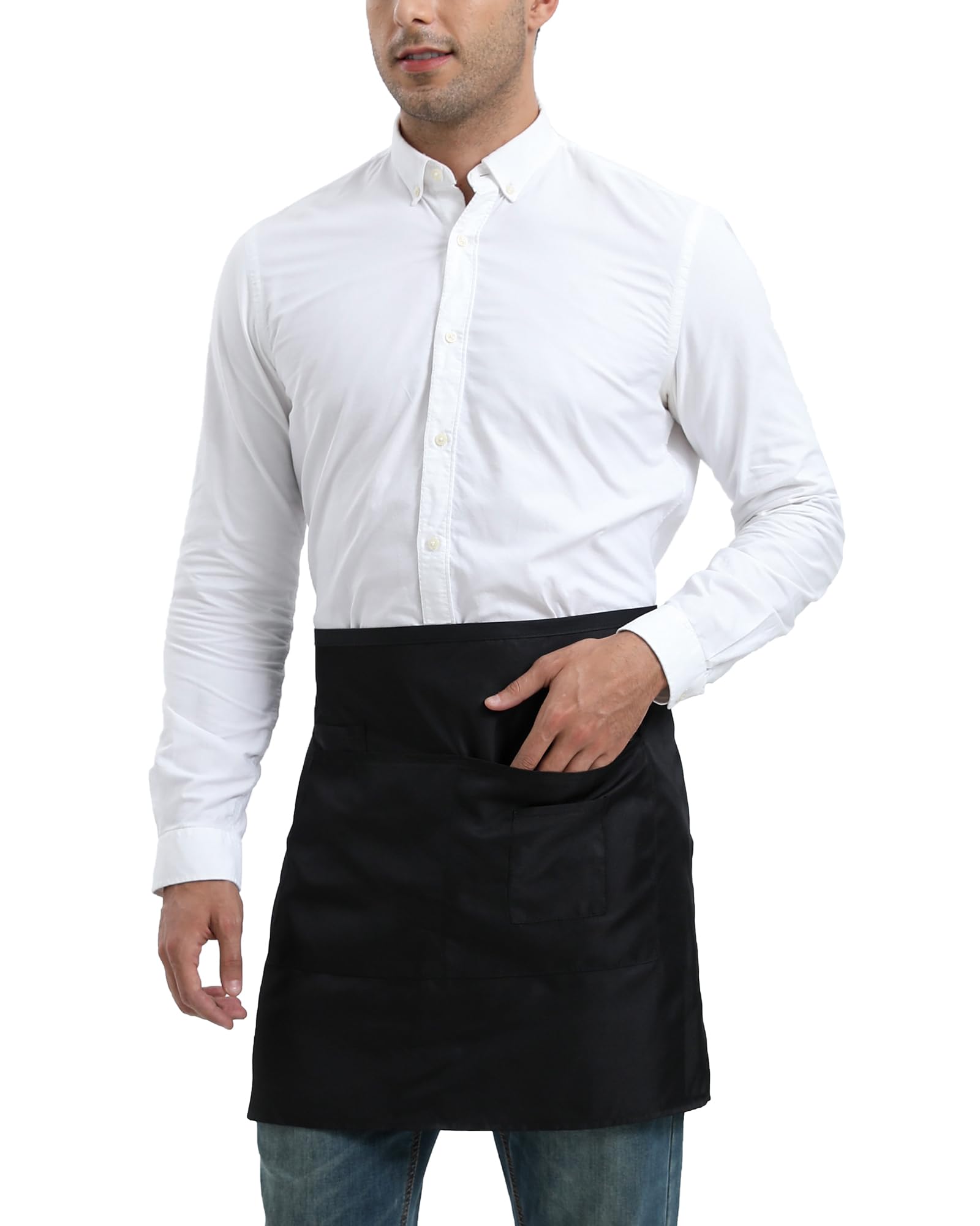 Xeoxarel 1 Pack Bistro Half Aprons with 4 Pockets, Unisex Waitress Waiter Waist Server Apron for Women and Men 27''X18''