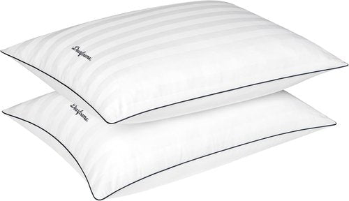 Dearfoams Bed Pillows - Set of 2 Standard/Queen Size | Luxurious Cotton Stripe Down Alternative, Supportive for All Sleepers
