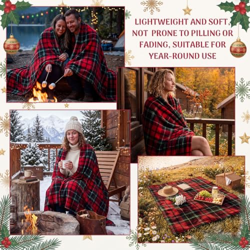 Christmas Plaid Throw Blankets Bulk Set - Red and Green, 50x60 Inches