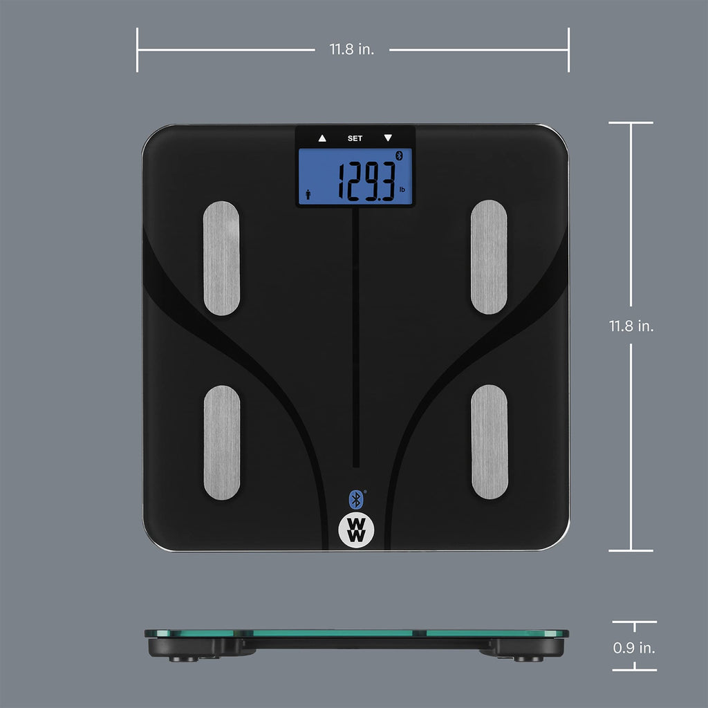 Weight Watchers Scales by Conair Smart Scale for Body Weight, Digital Bluetooth Smart Bathroom Scale with Body Fat, Muscle, and BMI in Black