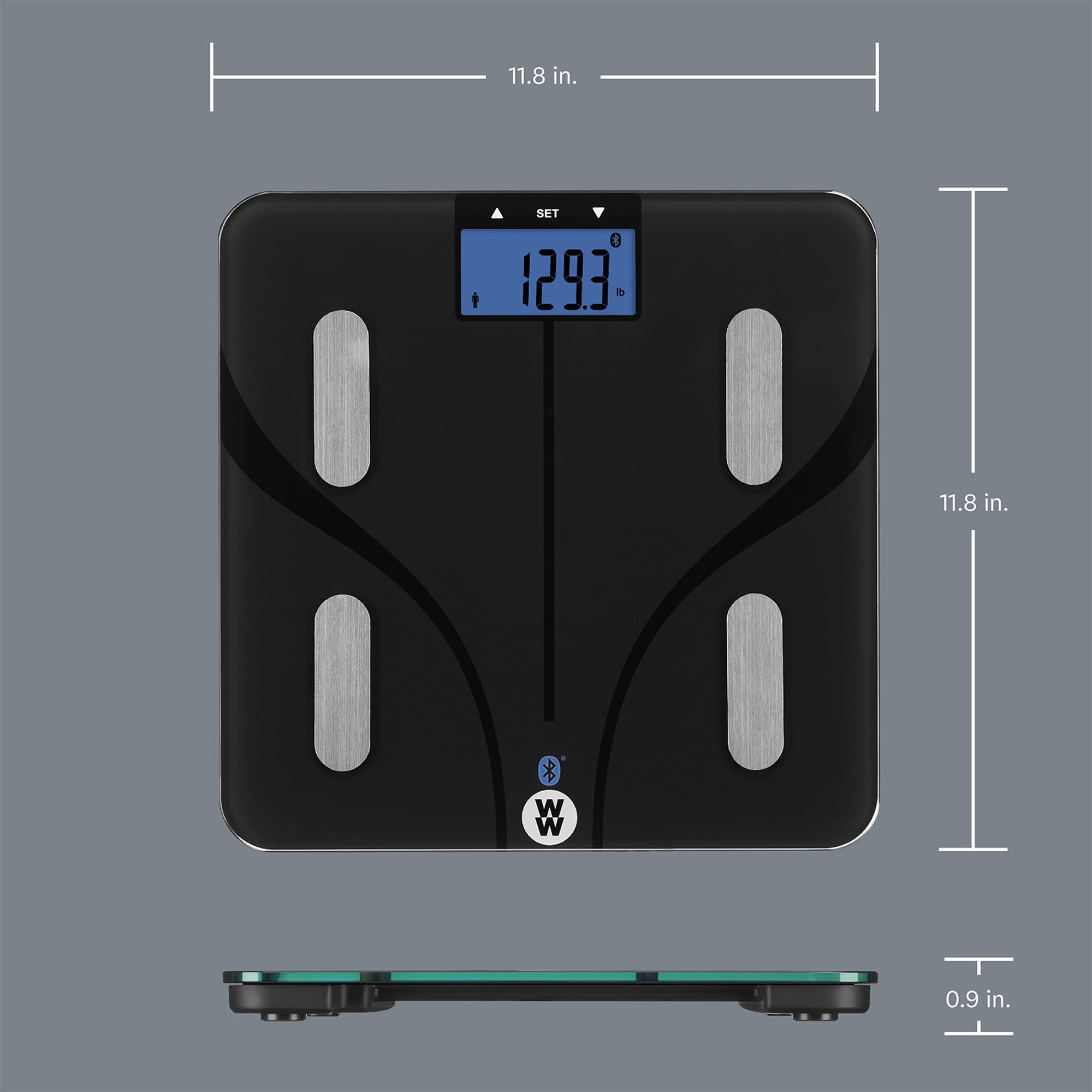 Weight Watchers Scales by Conair Smart Scale for Body Weight, Digital Bluetooth Smart Bathroom Scale with Body Fat, Muscle, and BMI in Black