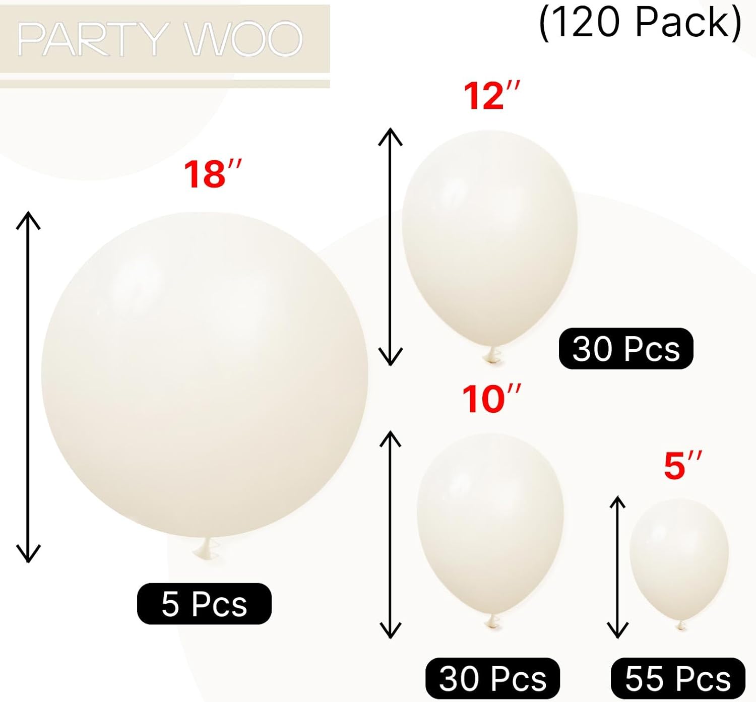 PartyWoo Beige Balloon Arch Kit - 120pcs in Various Sizes for Weddings, Graduations & Baby Showers