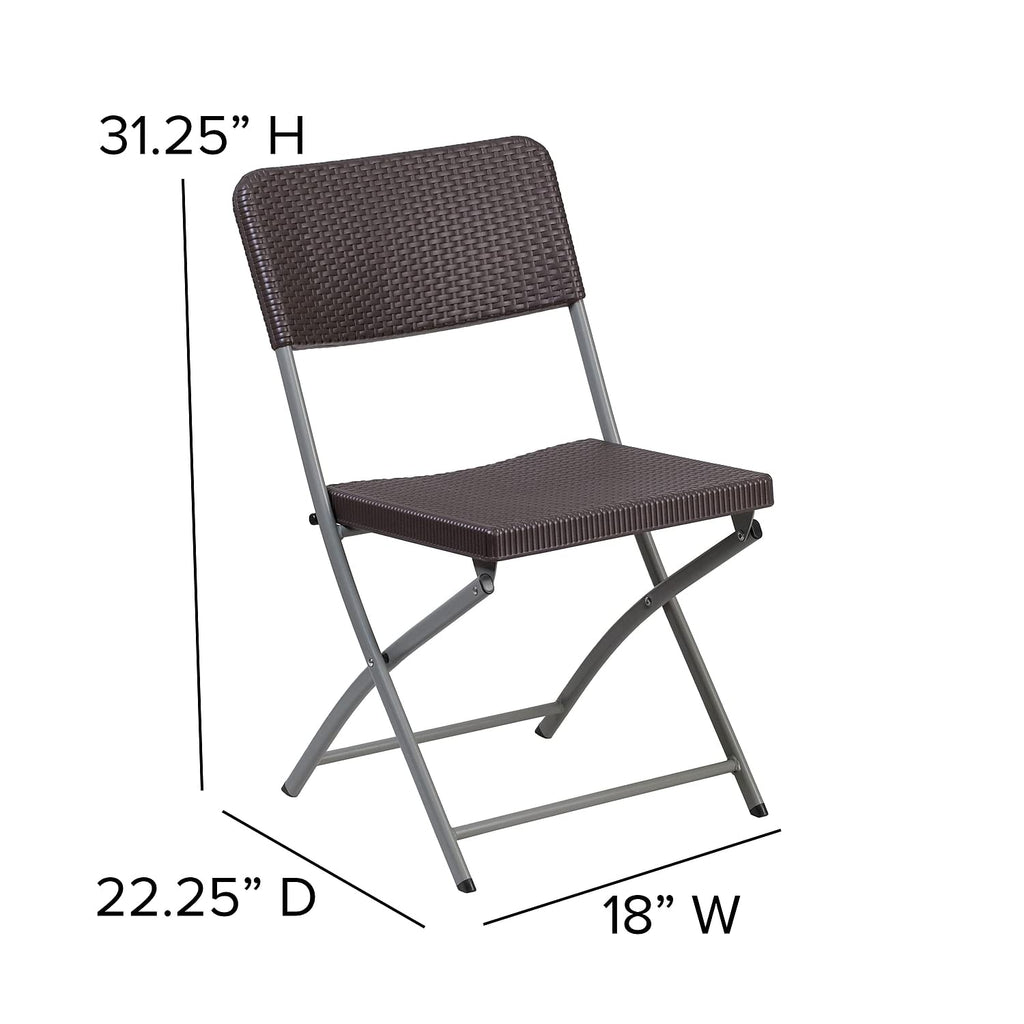 Flash Furniture 2 Pack HERCULES Series Brown Rattan Plastic Folding Chair with Gray Frame