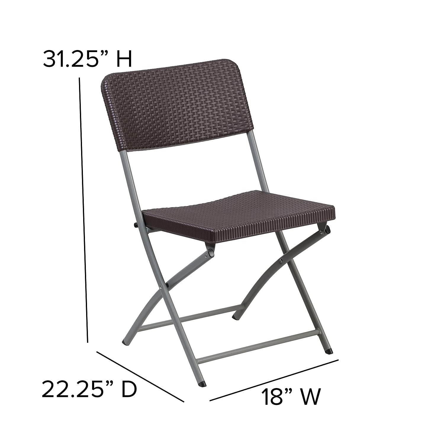Flash Furniture 2 Pack HERCULES Series Brown Rattan Plastic Folding Chair with Gray Frame