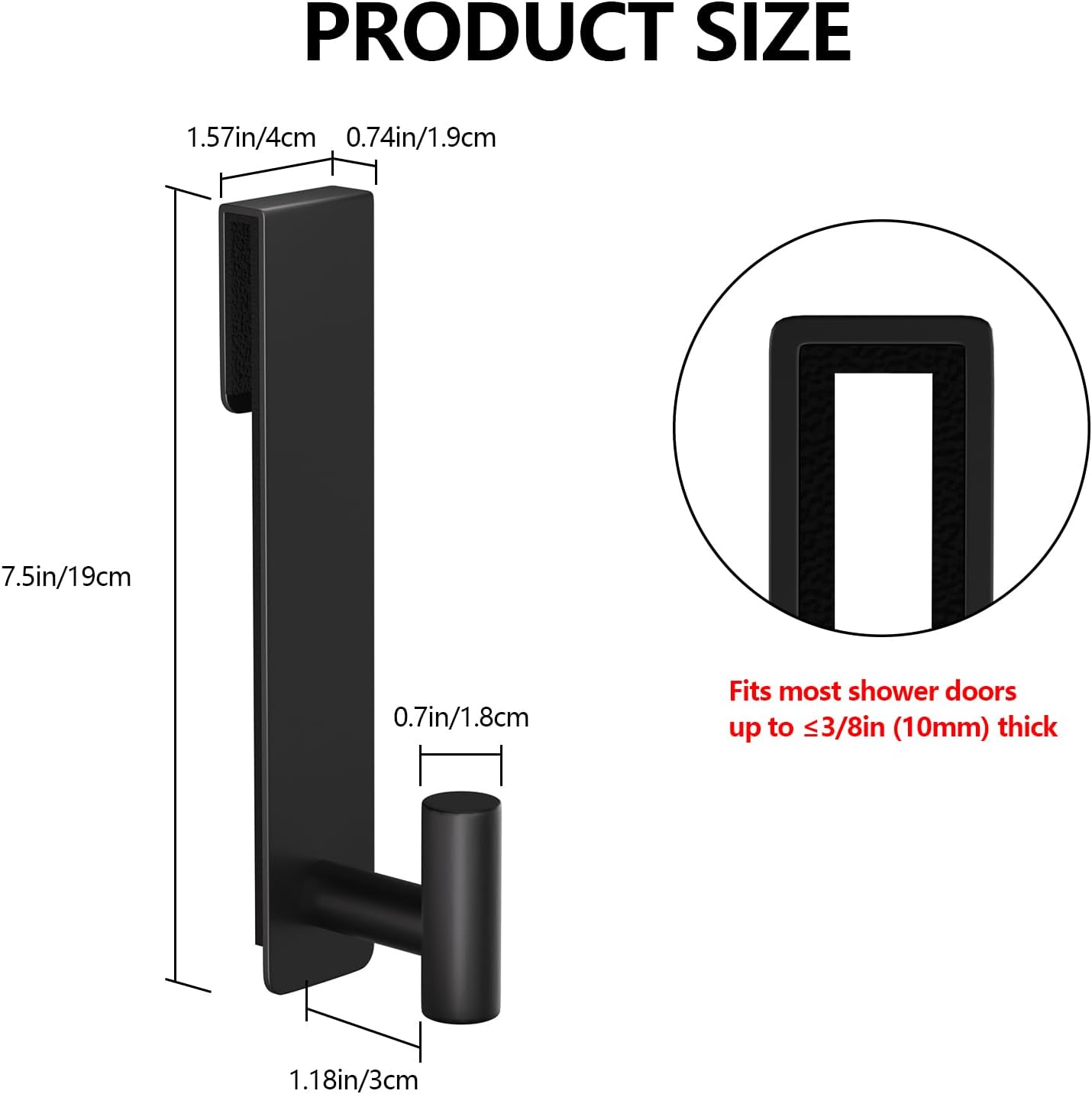 PMMASTO Shower Door Hooks - Heavy Duty Stainless Steel Towel Hangers for Frameless Glass Doors | 7.5 Inch, Black 'T' Shape (2 Pack)