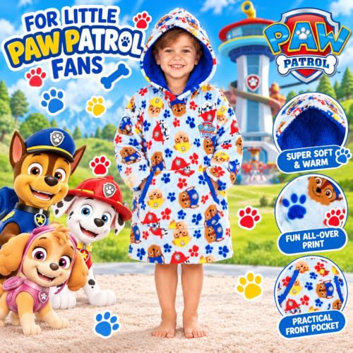 Kids Paw Patrol Blanket Hoodie with Sherpa Hood - Toddler Wearable Blanket, Blue, 2-6 Years