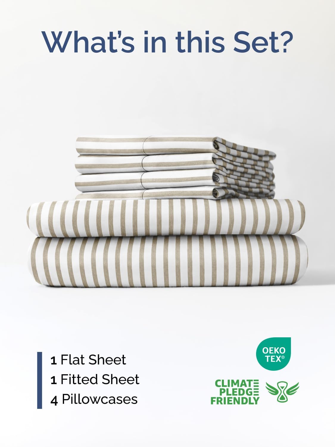 Skiennix Extra Deep Queen Sheet Set | 6-Piece Breathable Cooling Bedding - Soft, Wrinkle-Free, Beige Stripes