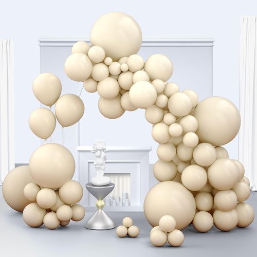 Beige Balloons by [Brand Name] - 150-Piece Pack in Various Sizes | Perfect for Birthday & Wedding Decorations