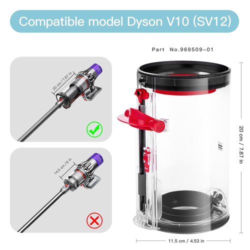 QINAN Upgraded Canister Replacement Parts Compatible With Dyson Cyclone V10 Animal,V10 Total Clean,V10 Absolute,V10 Animal,SV12 Vacuum Dust Bucket HEPA Filter attachments 969509-01, Blue/Grey