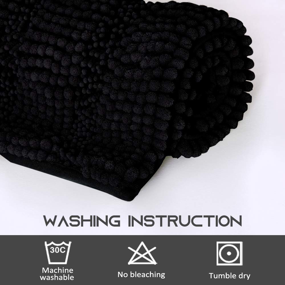 NICETOWN Bathroom Rugs, Ultra Thick and Soft Texture Chenille Plush Floor Mats Hand-Tufted Bath Rug with Non-Slip Backing, Microfiber Door Mat for Kitchen/Entryway (Navy Blue, Pack 2-20 x 32/17 x 24)