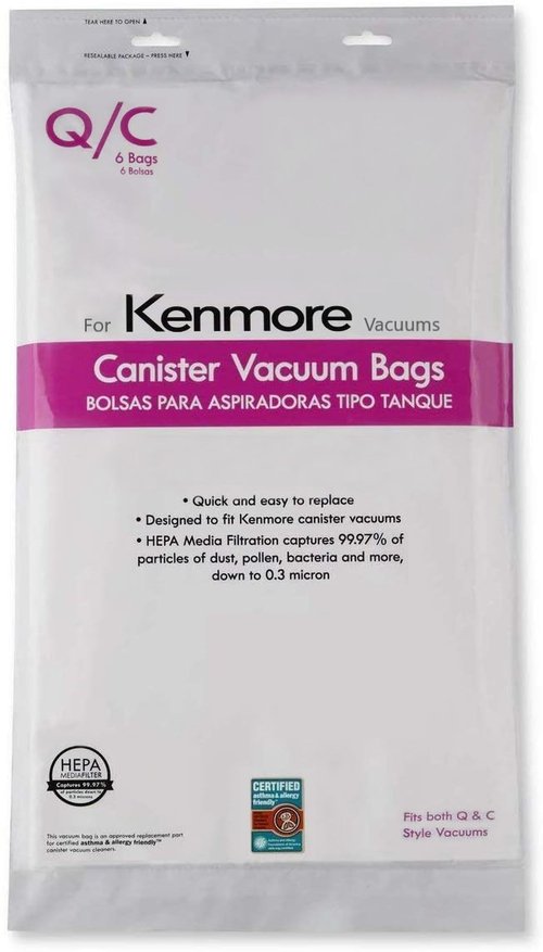 Compatible with Kenmore Canister Vacuum Bags Type Q/С HEPA - Models 5055, 50557, 50558, 20-53292, 53291, 200, 400, 700, 800 Series - Pack of 6 Premium Cloth Bags