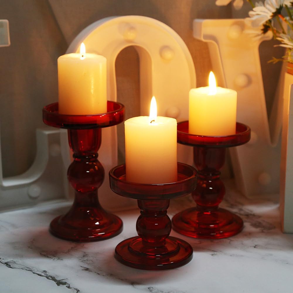 Regine Switzerland 6-Piece Red Glass Candlestick Set - Elegant Crystal Holders for Weddings & Decor
