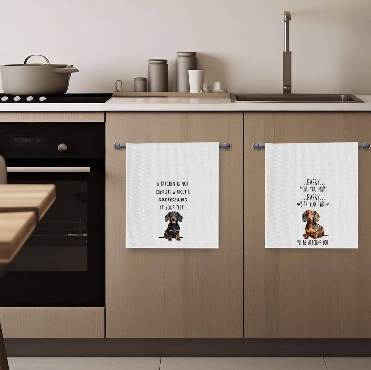 Geqtt Funny Dachshund Dish Towels Set - Dachshund Gifts Waffle Weave Kitchen Towels, Wiener Dog Decorative Hand Tea Towels for Bathroom Kitchen, Wiener Dog Gifts for Women (16×24 Inches Set of 2)