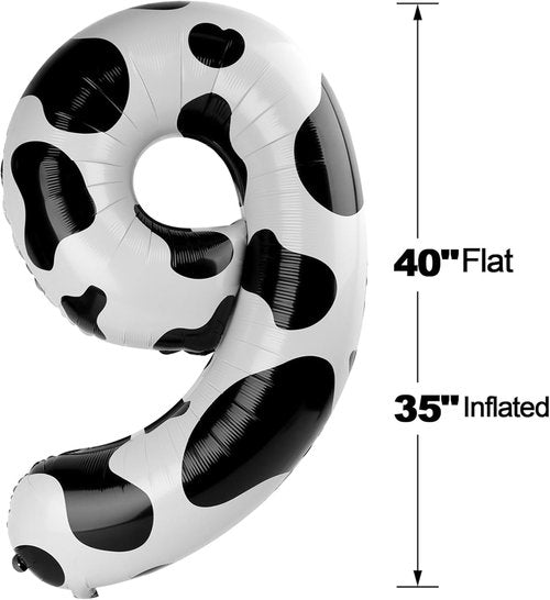 Cow Print Number 9 Balloon - 40 Inch Giant Birthday Decoration for 9th, 19th, 29th, 90th Celebrations
