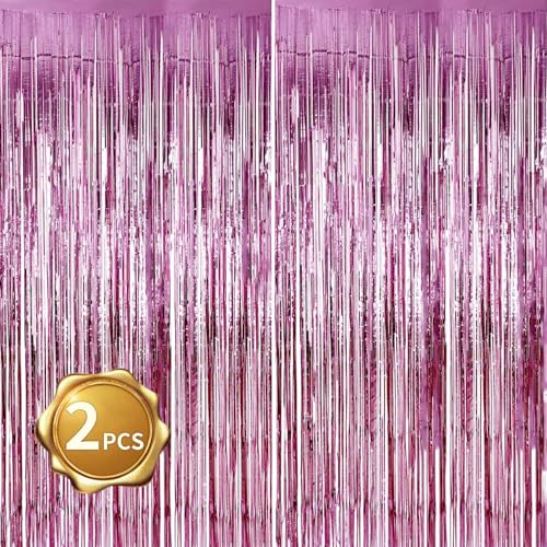 Pink Door Streamers Tinsel Curtain Party Backdrop - 3.28ft x 6.56ft, Pink Girls Valentine's Day Decoration - Variation 01-pink