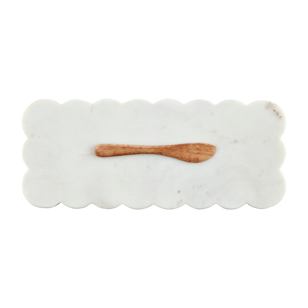 Mud Pie Scallop Marble Board Set, White, 12" x 5"