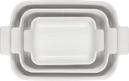 Le Creuset Stoneware Heritage Set - 3 Rectangular Dishes in Classic White for Versatile Baking