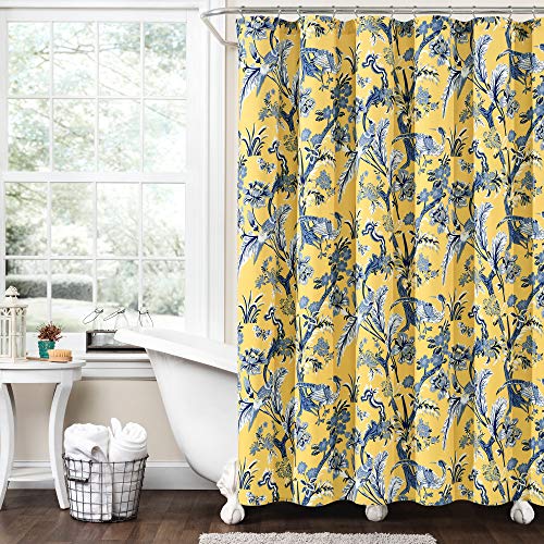 Lush Decor Dolores Shower Curtain 72" W x 72" L Yellow - Floral Shower Curtains for Bathroom - Fabric Bathroom Curtain - Maximalist Decor
