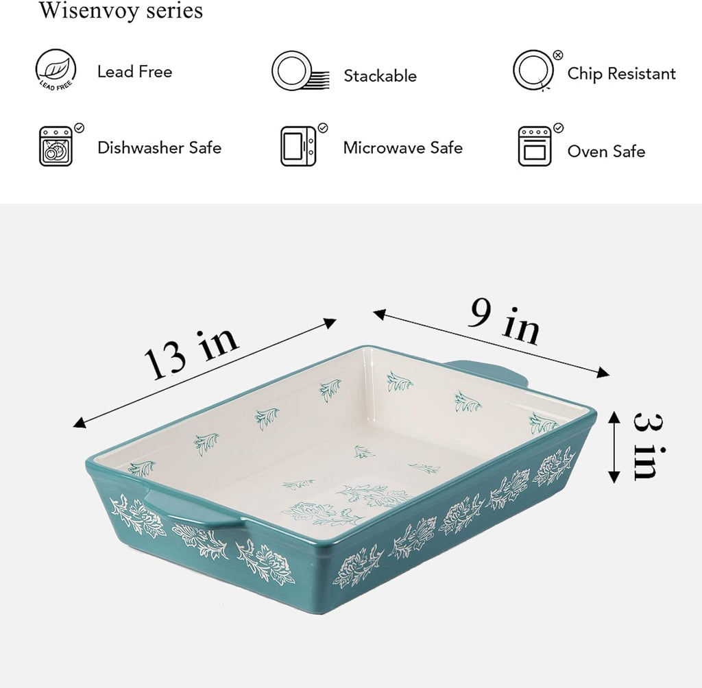 Wisenvoy Casserole Dish - Ceramic Lasagna Pan Bakeware Set | 13x9 Inch Baking Dish