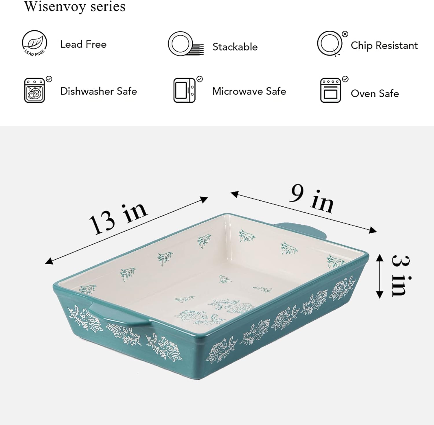 Wisenvoy Casserole Dish - Ceramic Lasagna Pan Bakeware Set | 13x9 Inch Baking Dish