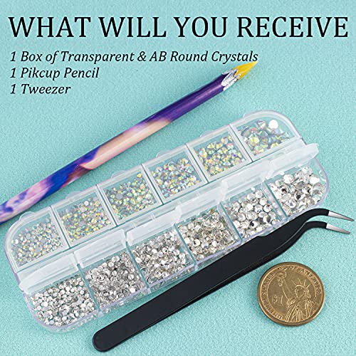 BELLEBOOST Glass Nail Rhinestones Kit with Pickup Pen and Tweezer Tools