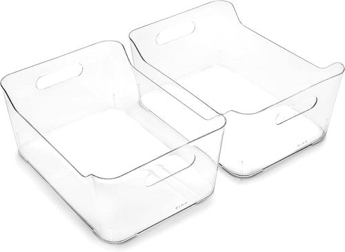 BINO Large Clear Plastic Storage Bins - 2 Pack | Pantry & Fridge Organizer | Kitchen Cabinet Solution