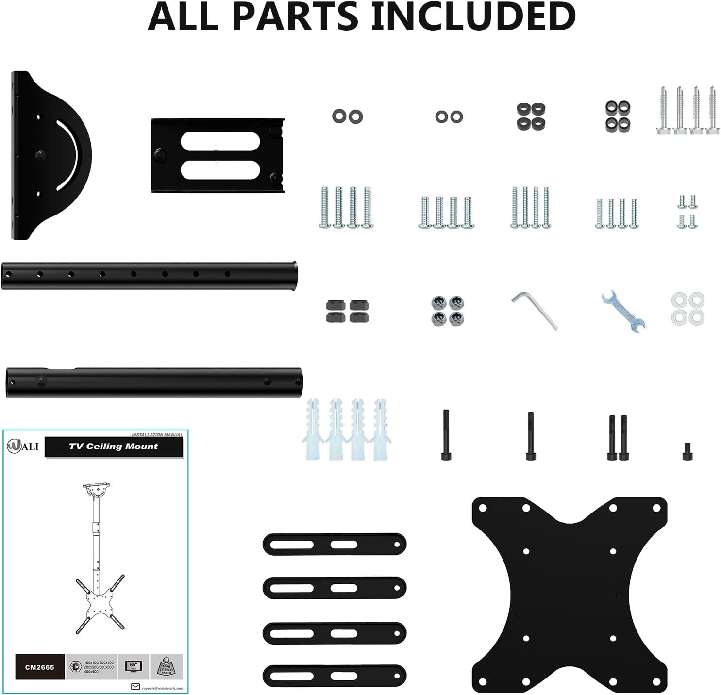 WALI Ceiling TV Mount - Adjustable Bracket for 26-65 Inch 4K TVs | Supports Up to 110 lbs, Black