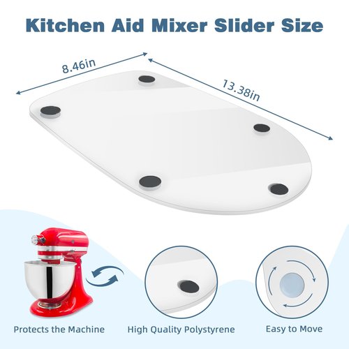 Mixer Slider Mat for Kitchen Aid 4.5-5 Qt Tilt Head Stand Mixer, Glossy Sliding Tray Mixer Sliders for Kitchenaid Artisan Mixer, Kitchen Aid Accessories and Attachments, Countertop Storage, Clear