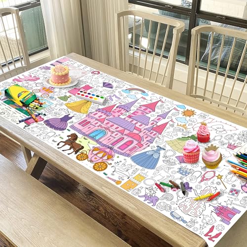 Princess Coloring Tablecloth for Kids - Giant 30x72 Inch Party Activity