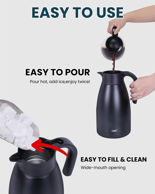 GiNT 2.2L / 74Oz Thermal Coffee Carafe, Insulated Stainless Steel Coffee Carafes for Keeping Hot/Double Walled Vacuum Thermal Carafe (Black)