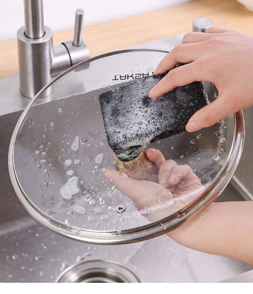 12 - Pack Non-Scratch Scrub Sponges - Sponges for Dishes and Washing Dishes, Cleaning Sponges for Kitchen Home Bathroom Cars, Funny Cut-Outs DIY for Kids (Black)