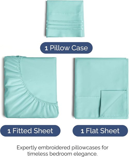Comfy Twin Size 3-Piece Sheet Set by [Brand Name] - Breathable Cooling Bedding | Ultra-Soft, Deep Pockets, Wrinkle-Free - Spa Blue