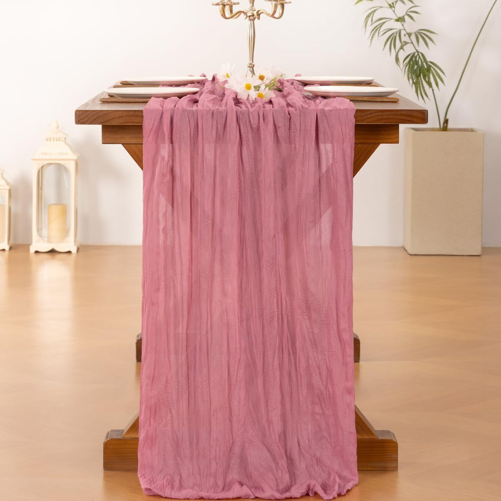 Socomi Cheesecloth Table Runner - 10pcs Mauve Boho Rustic 120 Inch for Weddings & Events