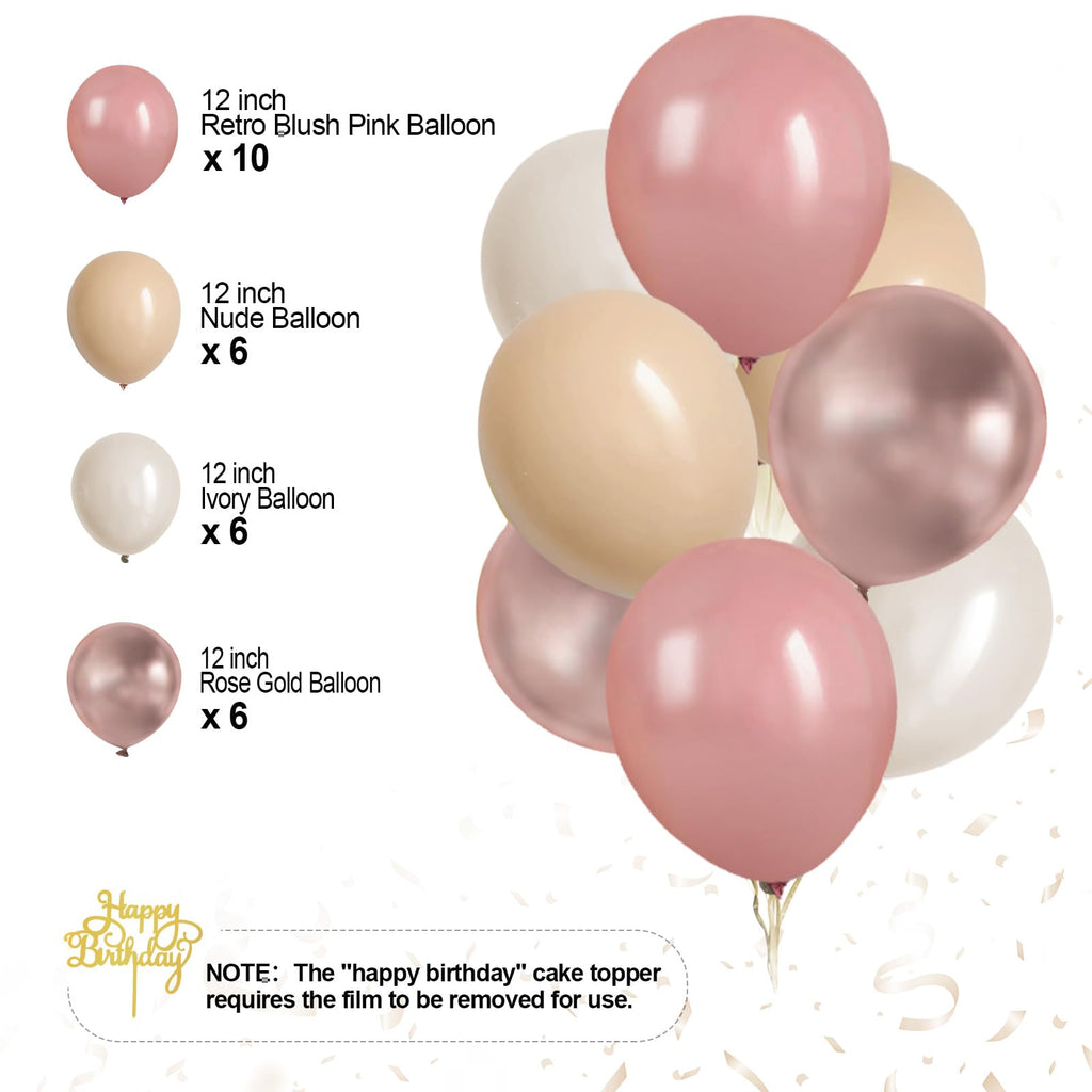 Iysoll Blush Beige Birthday Party Decorations Boho Happy Birthday Decorations Banner Retro Pink Nude Ivory Balloon Paper Pom Poms Tassel Garland Décor Supplies for Girls Women