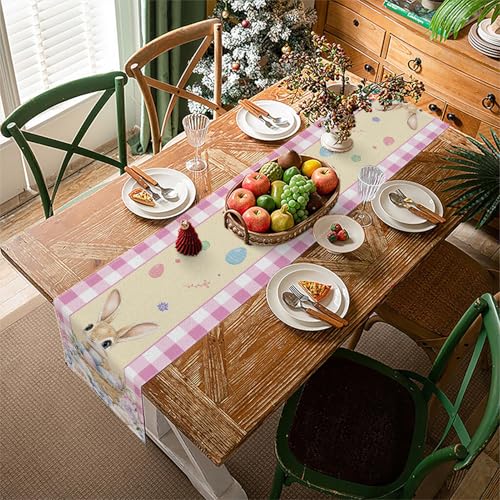 Easter Table Runner Watercolor Bunny Rabbit Eggs 13x72 Inch