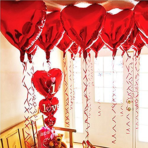 18" Red Heart Shaped Foil Balloons - 10 Pack Party Decor