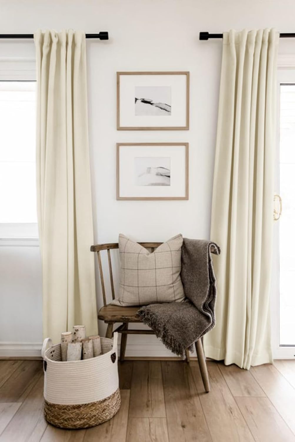 Skiennix 100% Blackout Linen Curtains - Thermal Insulated Drapes, 2 Panels Set, 50" W x 84" L, Light Cream