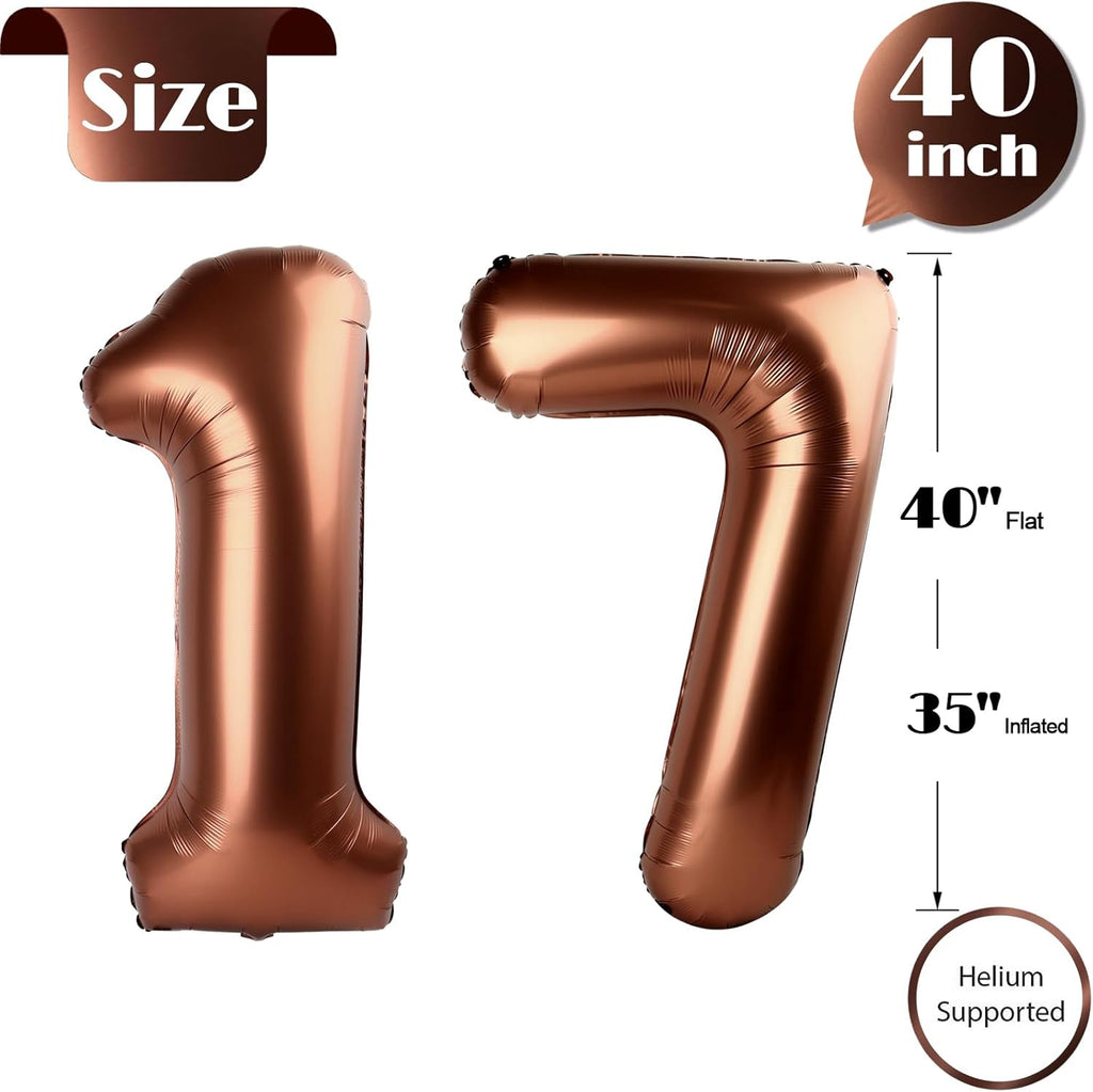 Number 17 Balloon - Dark Brown 40 Inch | Perfect for 17th Birthday Decorations & Party Supplies