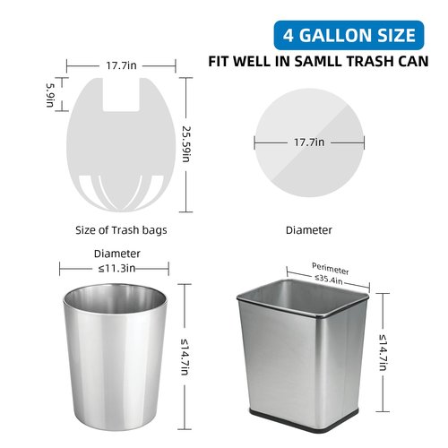 4 Gallon-Trash-Bag Small-Bathroom Kitchen Garbage Bags - Gal With Handle Recycling Colorful 100 Count For Can Recycle Car Unscented Waste Basket Little Disposable Plastic Outdoor Office Acqkunlo