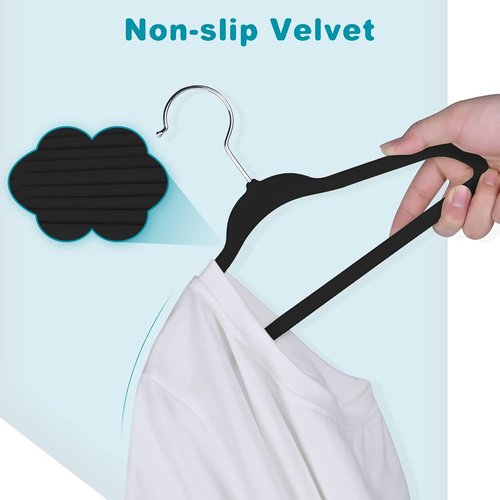 BAGAIL Kids Velvet Hangers - Non-Slip 14-Inch Children's Clothes Hangers | 50 Pack in Black