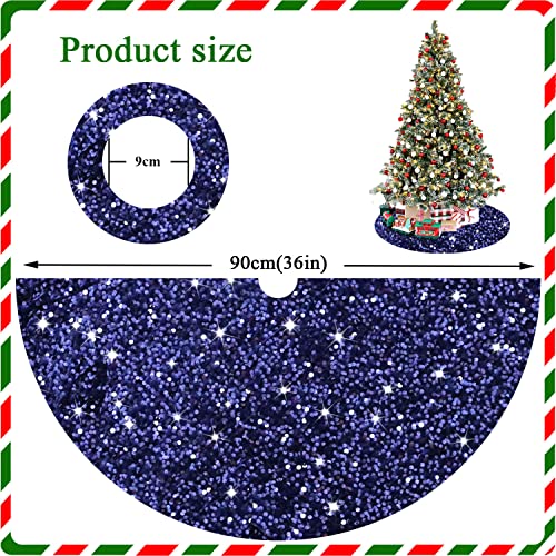 Navy Blue Christmas Tree Skirt 36 Inch Sequin Velvet Holiday Decor - Variation of Navy Blue / 36 Inch