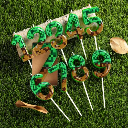 PHD CAKE 2.76 Inch Number 5 Pixel Miner Birthday Candle - Green, Party Celebration
