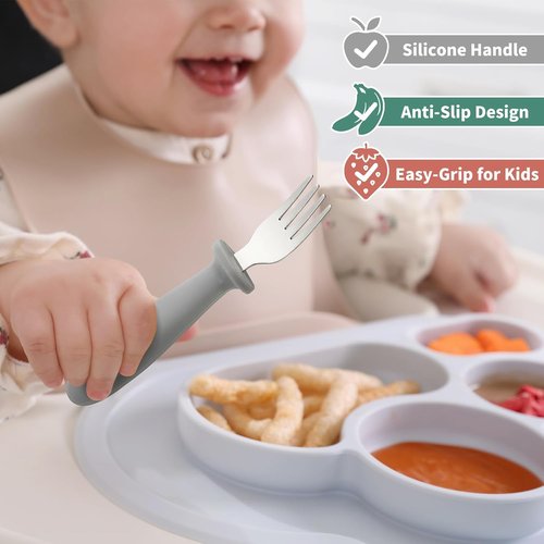 DRKIO Toddler Utensils Set - 6-Piece Kids Silverware with Silicone Handles | Safe 18/8 Stainless Steel