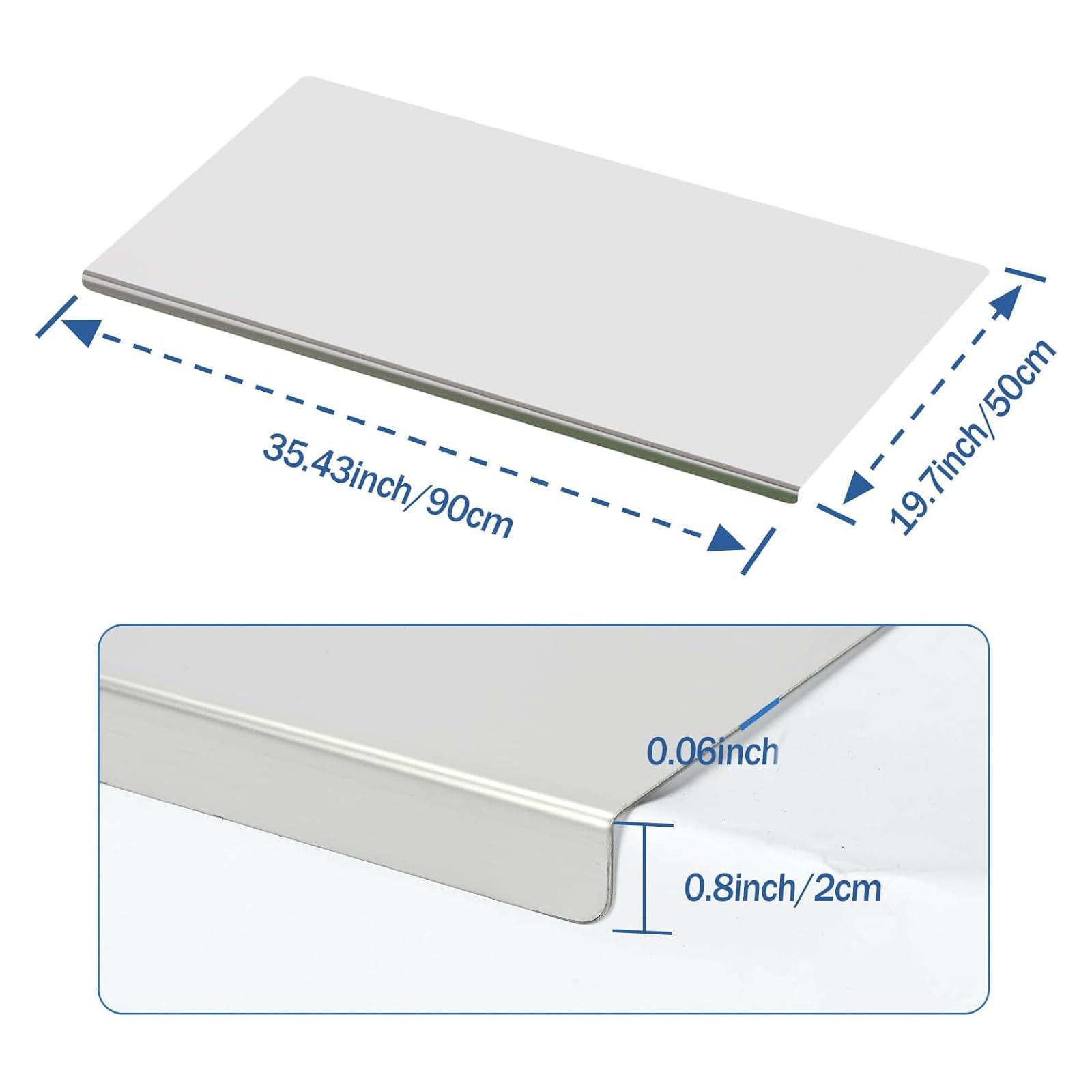 tonchean 304 Stainless Steel Chopping Board with Lip, 35.4”x 19.7” Large Steel Cutting Board with Rolling Pin, Metal Noodle Board Pastry Board Kneading Dough Board for Kitchen Restaurant