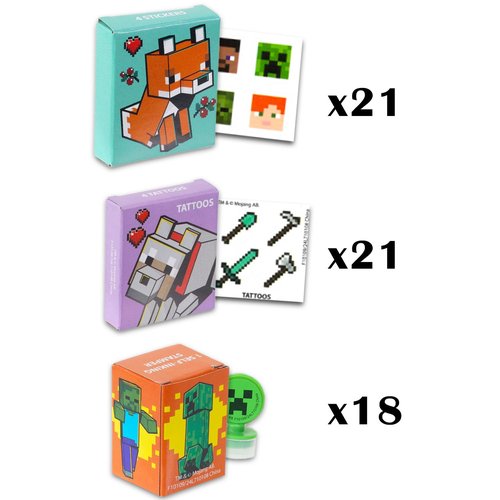 Minecraft Party Favors Bulk Set ~ Bundle with 60 Pieces Minecraft Favor Boxes with Stickers, Tattoos and Stampers for Kids Birthday Party | Classroom Prize Boxes