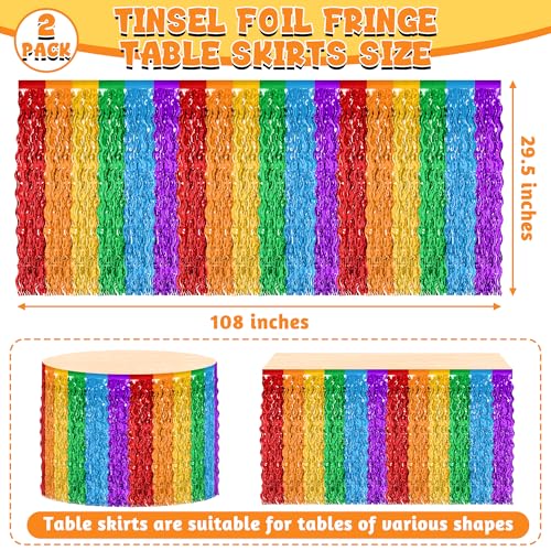 Rainbow Table Skirts - 2 Pack Tinsel Fringe for Party Decor