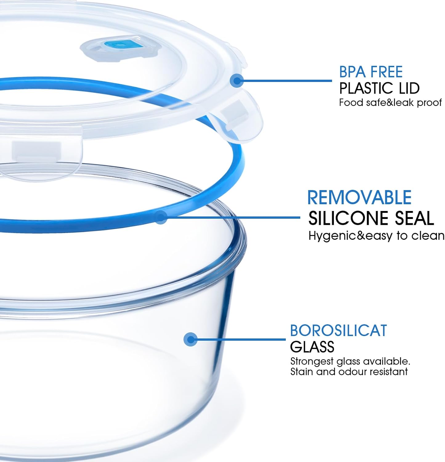 NUTRIUPS Round Glass Food Storage Containers - Airtight Lids for Meal Prep | 4-Piece Set, 15oz Each